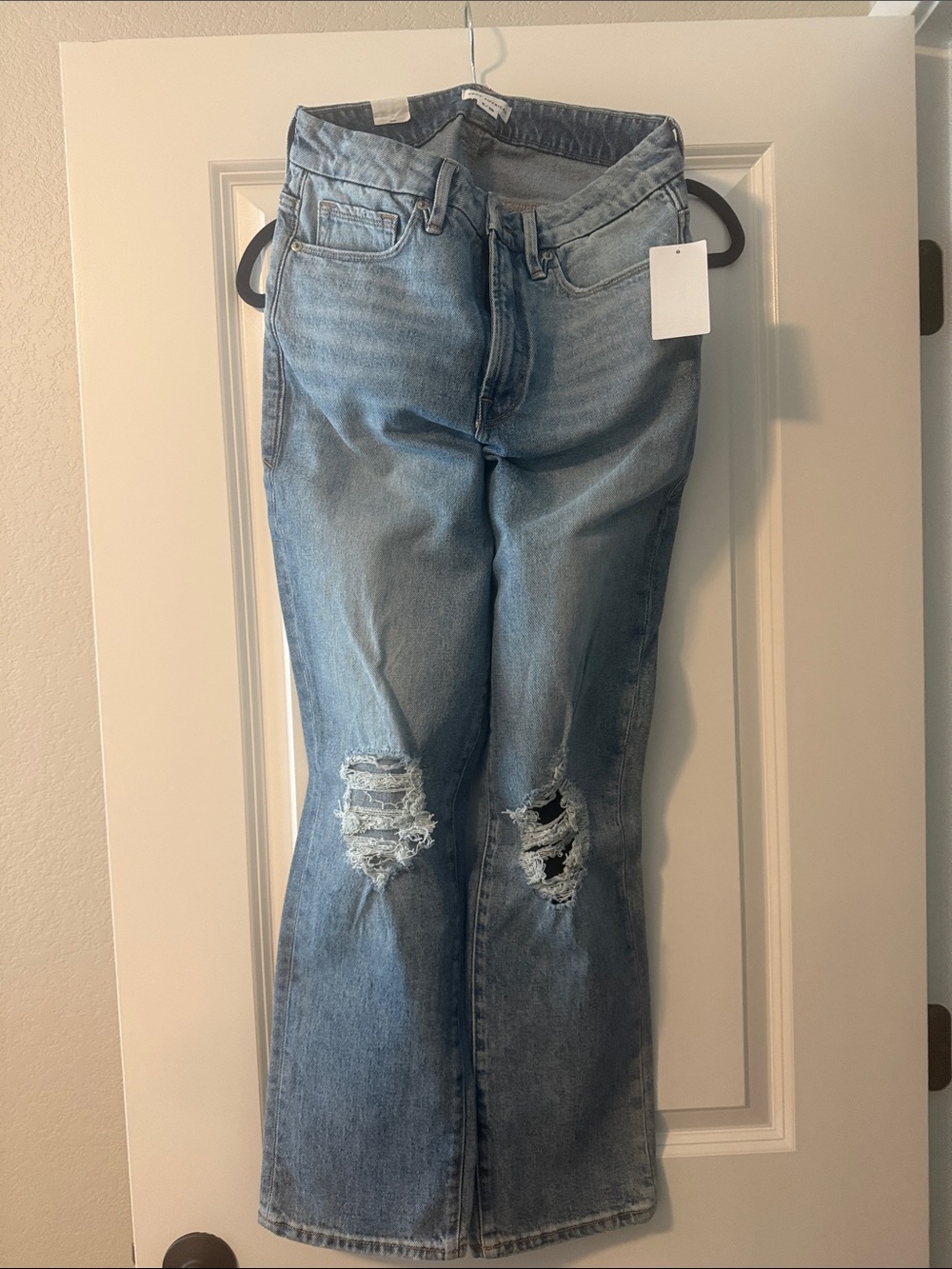 Good American Light Blue Distressed Straight-Leg Jeans